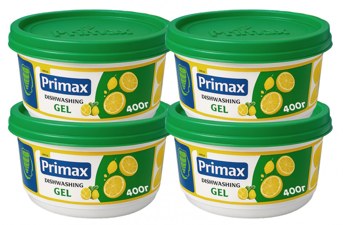 KG607153/4 НАБОР Гель для мытья посуды PRIMAX в банке 400 г х 4 банки с ароматом лимона