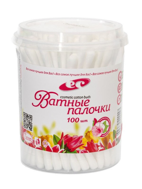 KG000447 Палочки косметические, 100 шт в банке, белый, Емельянъ Савостинъ (60)